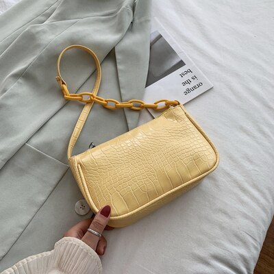 Candy Color Chain Small PU Leather Shoulder Bags For Women Crocodile Pattern Handbags Female Hand Bag: Yellow