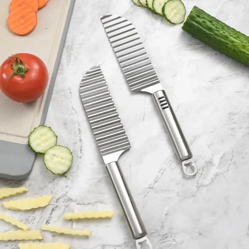 Stainless French Fry Maker Tools Steel Potato Chip Slicer Dough Vegetable Fruit Crinkle Wavy Slicer Knife Potato Cutter Chopper