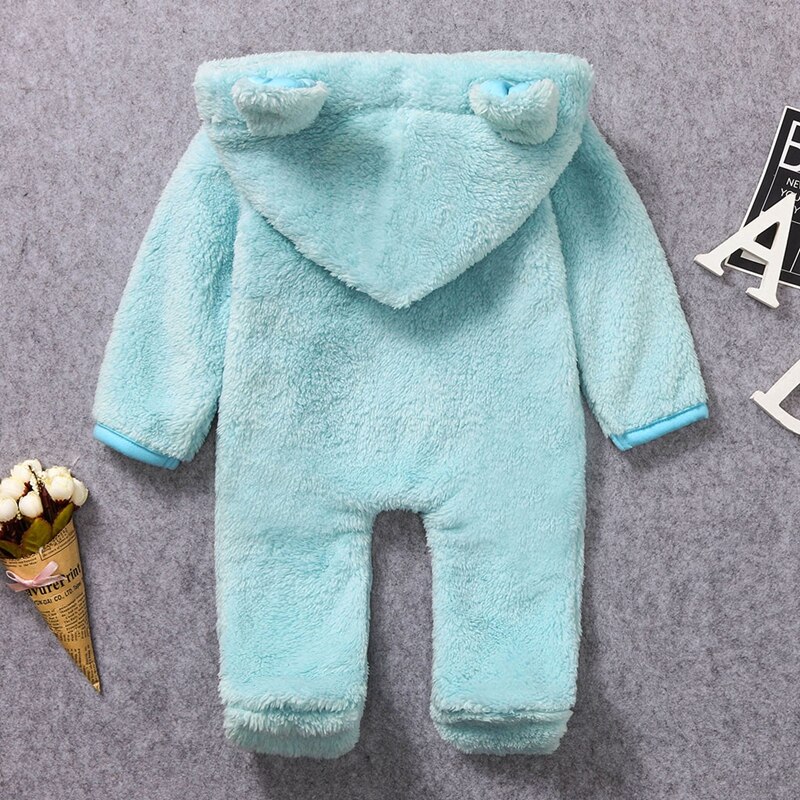 Baby Winter Jumpsuit Mooie Lange Mouwen Fleece Hooded Romper Solid Uitloper Pyjama Stijl Voor Baby Meisjes Jongens 0-2Y