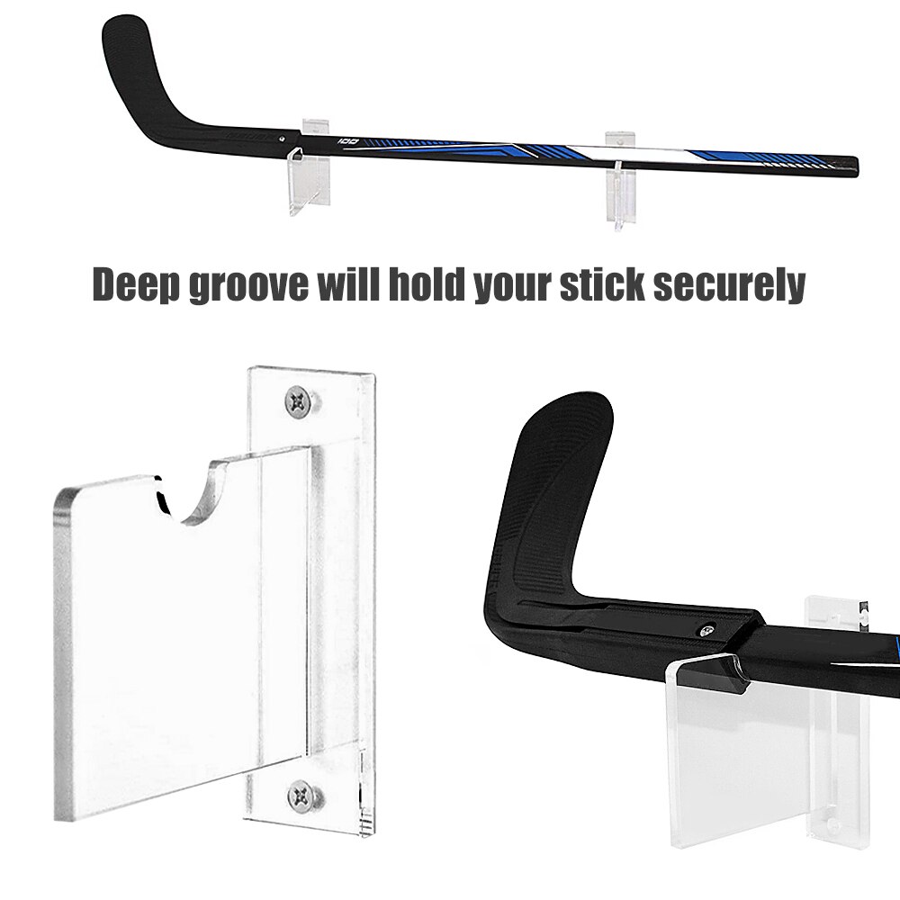 2PCS Hockey Stick Holder Acrylic Wall Mount Clear Ice Hockey Stick Display Stand Support Bracket Horizontal Hanger for Home Wall