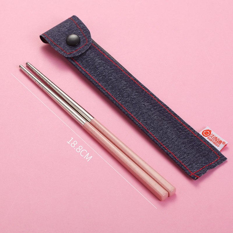 WORTHBUY Chinese Chopsticks Portable Travel Chopsticks 304 Stainless Steel Chop Sticks Wheat Straw Handle Food Stick Sushi Hashi: Short Pink