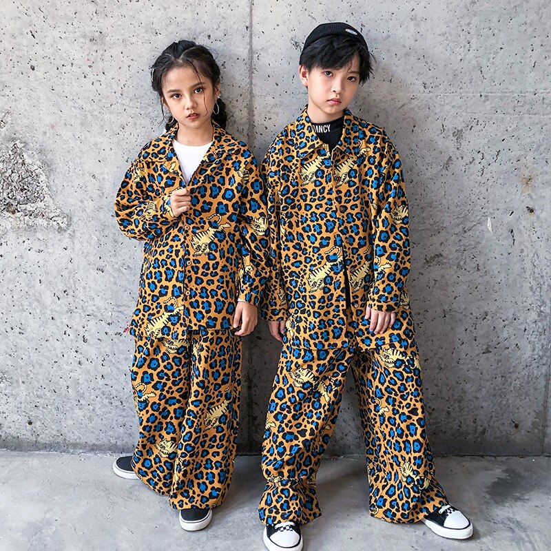 Enfant Cool Hip Hop vêtements léopard pinte surdimensionné petit haut jambe large Streetwear pantalon pour filles garçons Jazz danse Costume vêtements