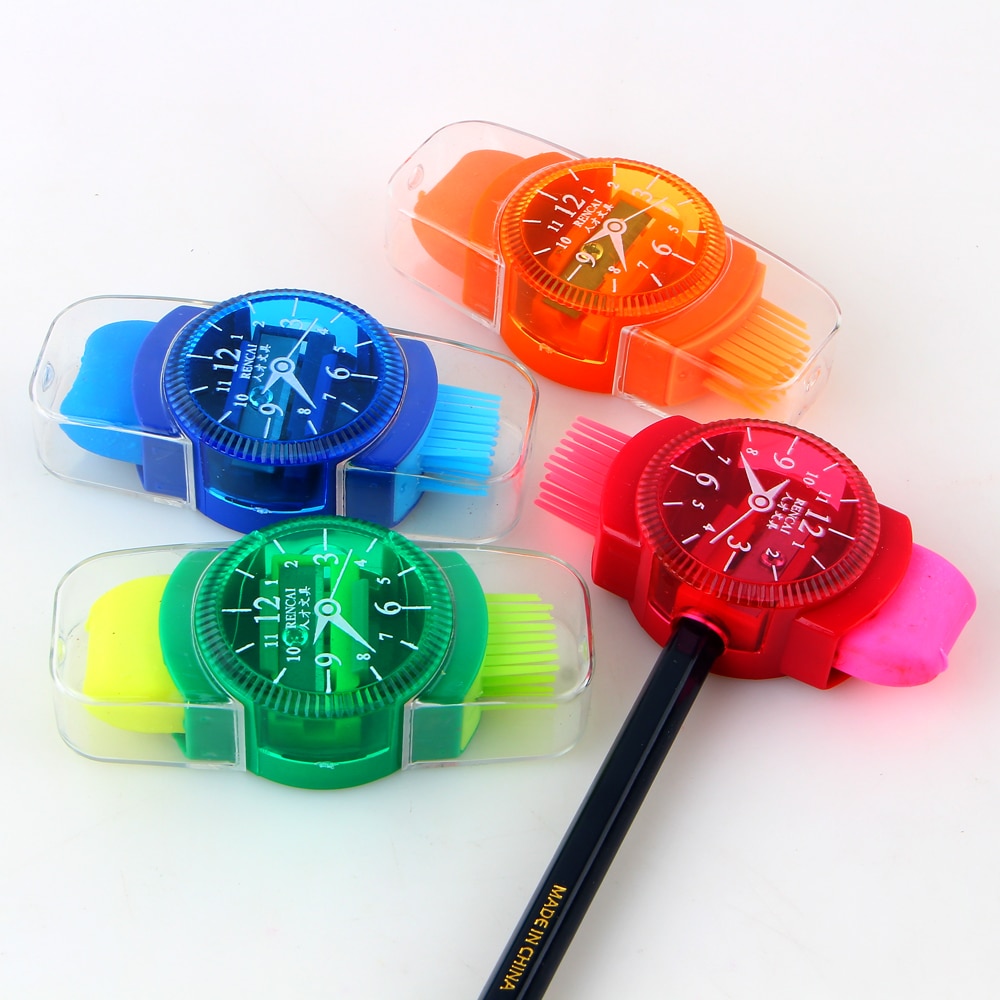 4 Uds. De Mini sacapuntas creativos de colores con cepillo de gomas de borrar para oficina y escuela, artículos de papelería