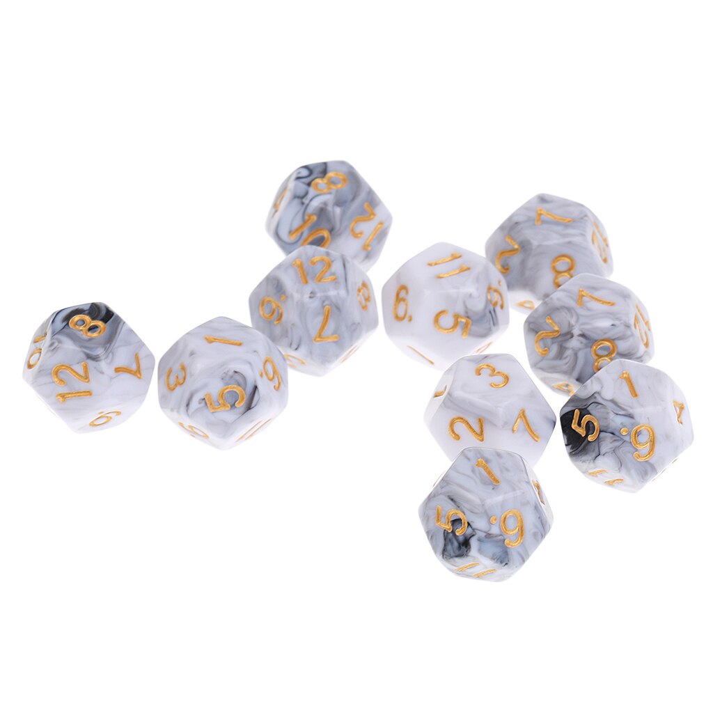 10 stück 12 Seitige Würfel D12 polyedrisch Würfel für Party Tisch Spiele Weiß Grau