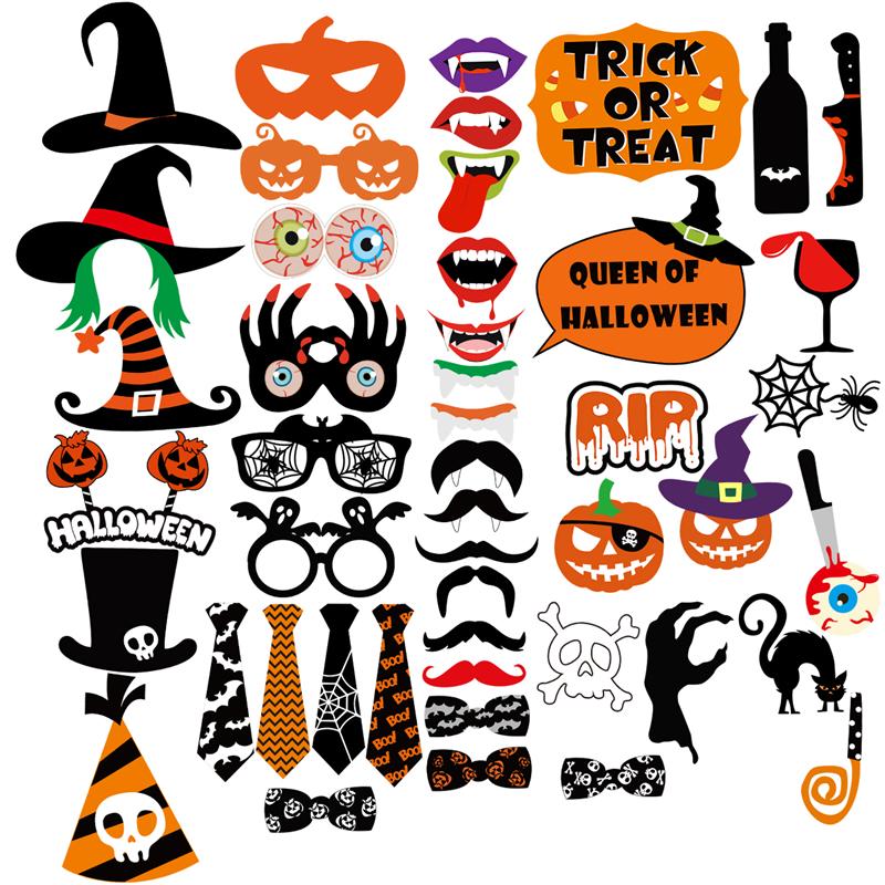 Tinksky 47pcs Halloween Party Photo Booth Props Happy Halloween Pose Sign Kit for Party Decoration