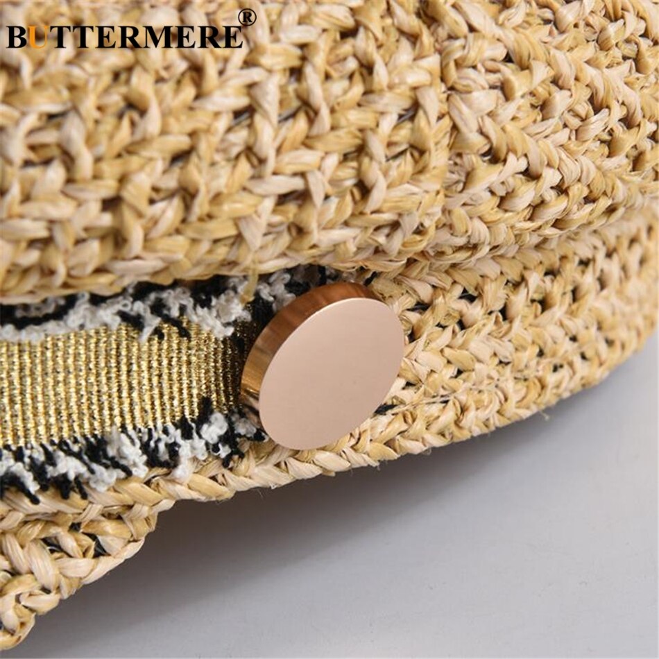 BUTTERMERE Straw Newsboy Cap Women Baker Boy Hat Female Khaki British Style Retro Brand Spring Summer Octagonal Cap