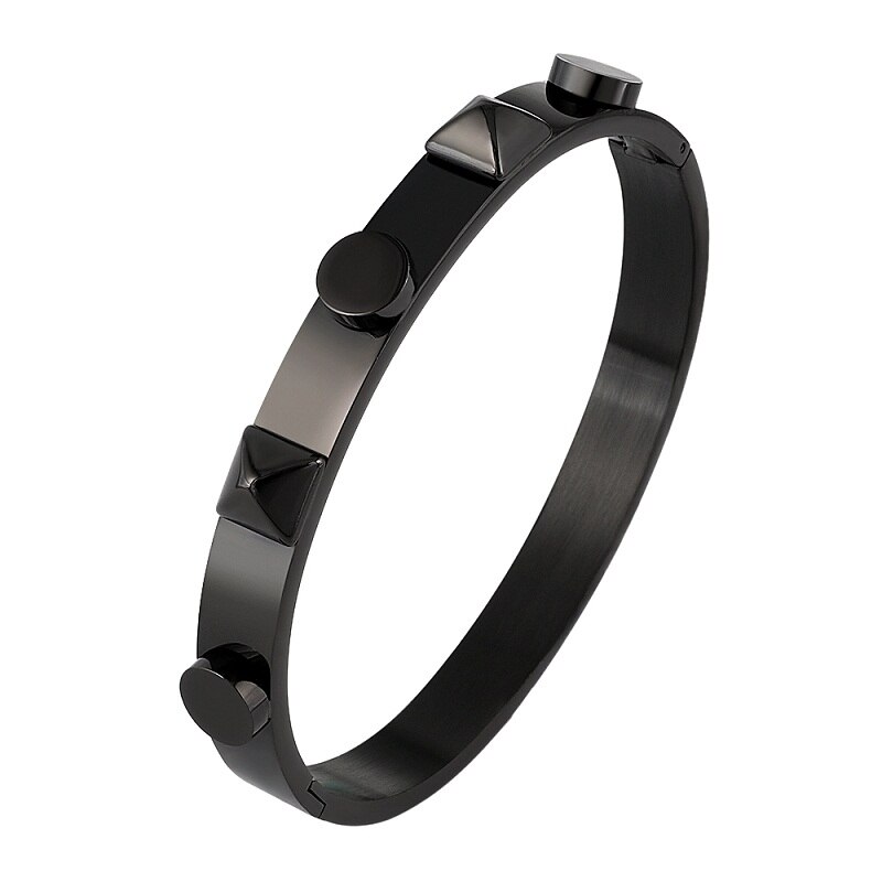 Luksus mærke rustfrit stål guld farve stor nitte armbånd armbånd til mænd kvinder bryllup fest smykker: Sort farve
