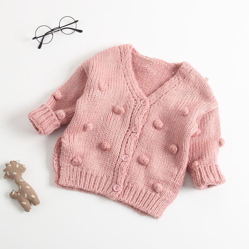 Høst baby håndlaget boble ball genser strikket cardigan jakke baby genser kåpe jenter cardigan jenter vinter gensere