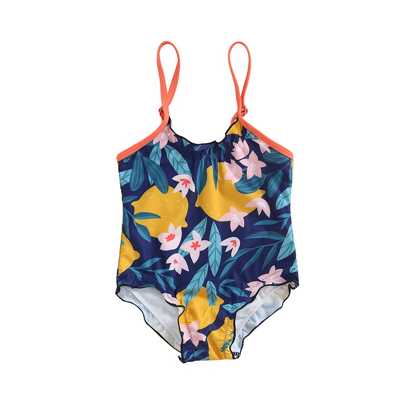 Yiiciovy freundlicher Nette Blumen- drucken Badeanzug Blume Zitrone Druck U-Nacken Spaghetti Gurt Bademode für Mädchen 2-6 jahre Sommer Beachwear