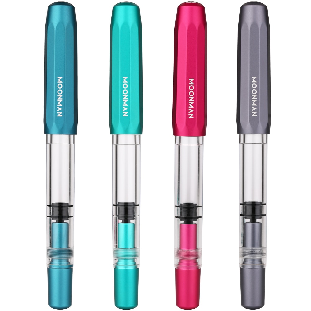 Pluma fuente de Metal Moonman T1 Piston de gran capacidad, pluma de tinta F Nib, caja Original