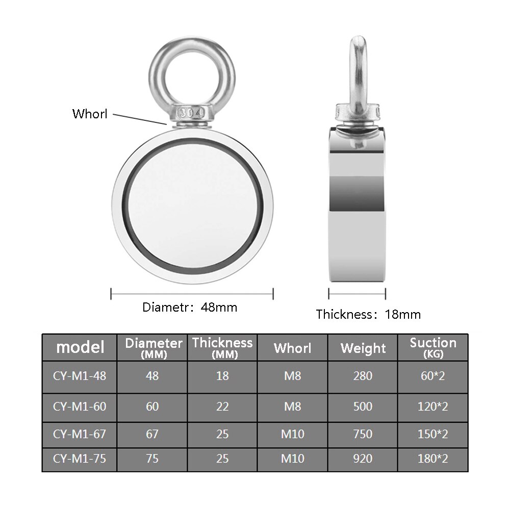 48Mm Sterke Krachtige Neodymium Magneet Ronde Haak Salvage Magneet Zee Vissen Houder Trekken Montage Pot Magneet Zoeker