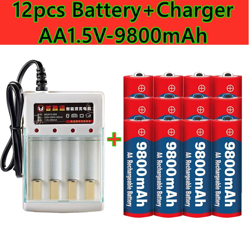 Aa batteri 9800 mah 1.5v genopladeligt batteri aa er velegnet til fjernbetjent vækkeur med opladersalg: Hvid
