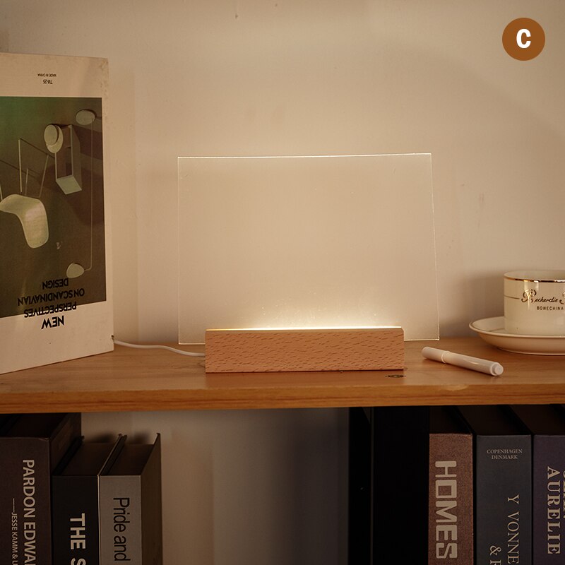 Usb Acryl Dagelijks Momenten Foto Led Lamp Memo Message Board Met Hout Standhouder Set Lamp Creatieve School Briefpapier: Style-03