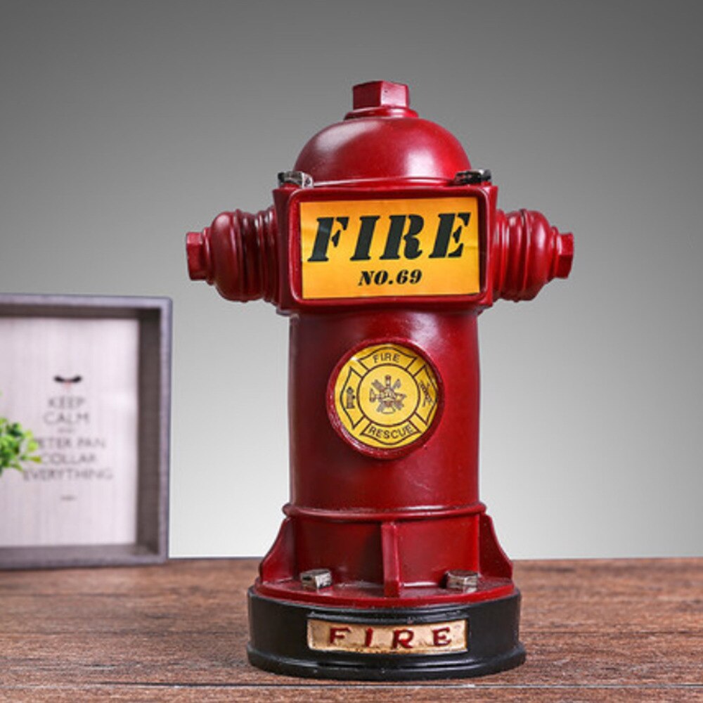 Resin Fire Hydrant Piggy Bank Fire Extinguisher Figurines Ornament for Home Vintage Soft Decoration for Kid Birthday