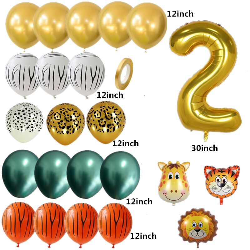 Børn safari dyr fødselsdagsfest balloner guld digital ballon buket løve tigher giraf ballon stativ zoo dyr ballon tegn: 2