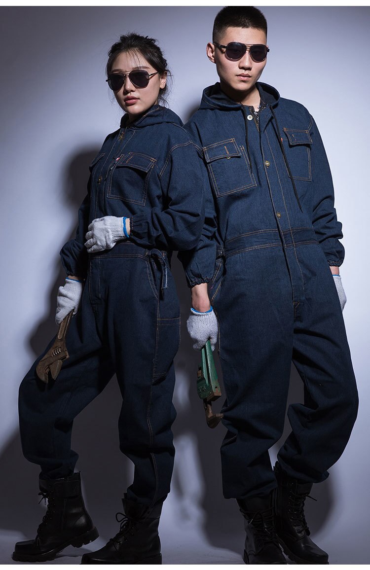 Plus size til 6xl vinter mænd denim arbejdsoveralls mandlige arbejdstøj uniformer tøj hættetrøjer til arbejder reparatør 101303