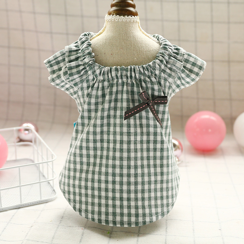 Plaid chien printemps été vêtements coton bébé chemise nœud papillon doux dame chien chat vêtements pour petits chiens Yorkshire carlin chiot vêtements