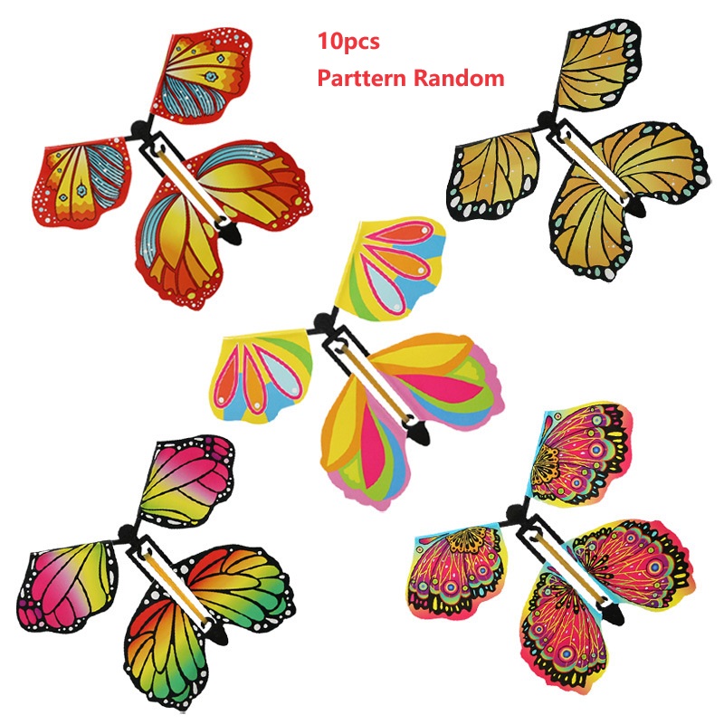 Mariposas voladoras mágicas, juguete de cuerda en el cielo, marcapáginas, tarjetas de felicitación, banda de goma alimentada, accesorios mágicos para niños, sorpresa: Chocolate