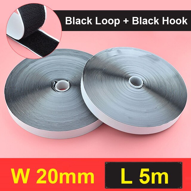 1 Pair of 20mm Velcro Tape Black and White Fastener Tape Velcro Hook and Loop Cable Tie Sewing Accessories, Length 5m/10 M/ 25M: black 5m