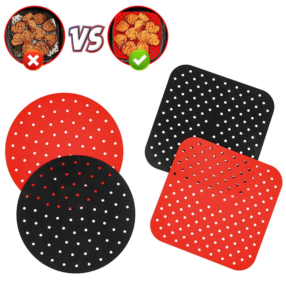 Alfombrilla para freidora de aire, cesta de silicona antiadherente de grado alimenticio para freidoras de aire de 8/9 pulgadas, accesorios de cocina