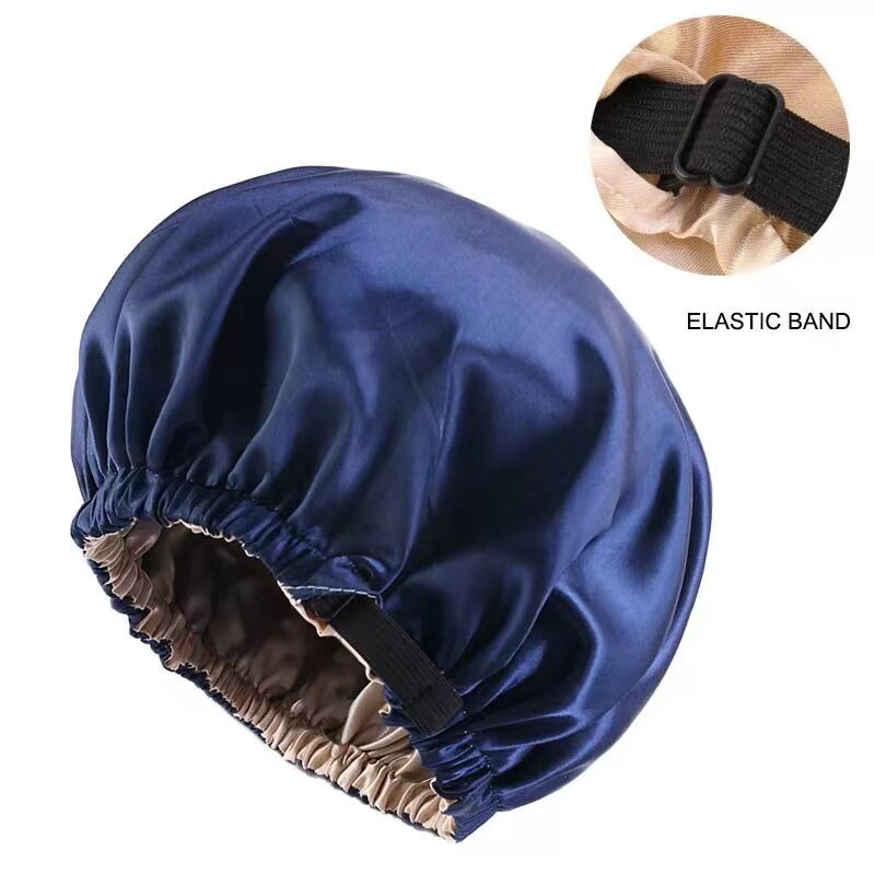 Satin Nightcap Invisible Flat Adjustment Buckle Simulated Silk Double Round Cap Makeup Washing Cap.