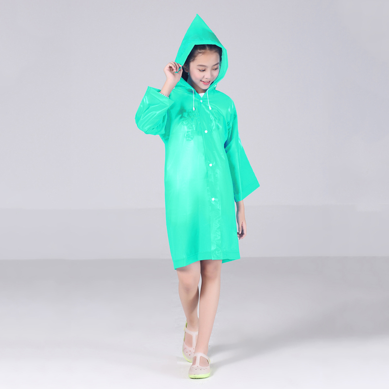 Fghgf eva børn regnfrakke regn ponchoovertræk piger drenge vandtæt regntøj kapper gennemsigtig engangs uigennemtrængelig børn frakke: Grøn