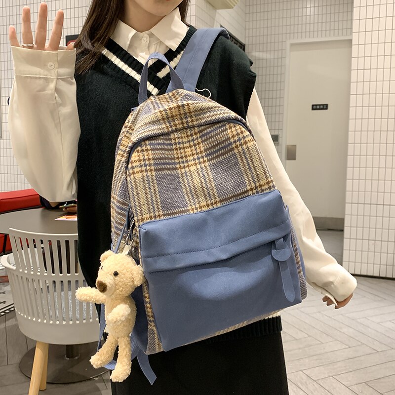 HOCODO Vintage Plaid Women'S Backpack Shoulder Bag Female College Bookbag Cute Student Backpack For Girl School Bag