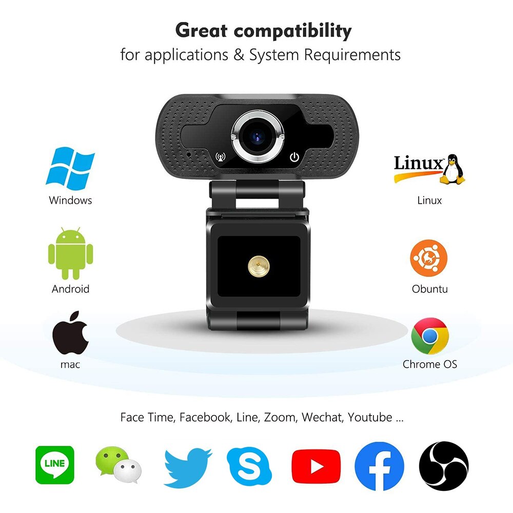 Cámara Web con grabadora de vídeo Digital con micrófono integrado USB Webcam HD de 1080P para el hogar y la oficina, equipo en vivo para reuniones con Zoom