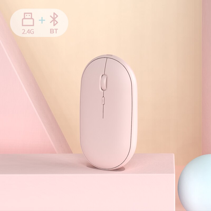 Ultra Slim Mini Bluetooth Mouse Wireless 1600 DPI Gaming Mouse For Macbook Pro Candy Color Rechargeable Computer Silent Mouse: 2.4G with BT Pink