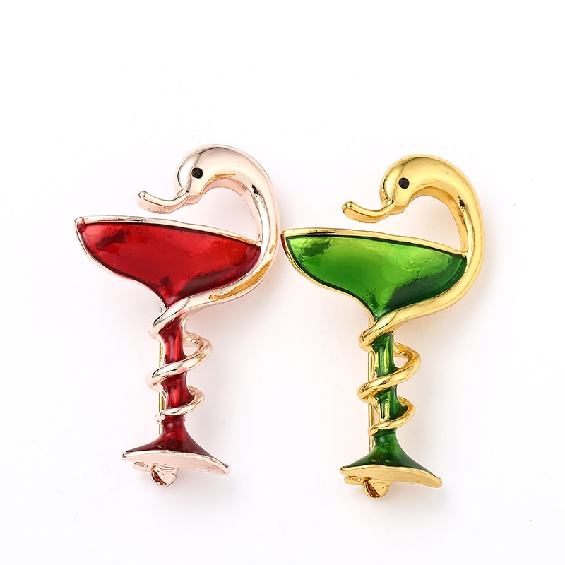 Schilderij Olie Snake Cup Emaille Pins Broche Rose Goud Rood Groen Medische Symbool Metalen Broches Badges Jewlery