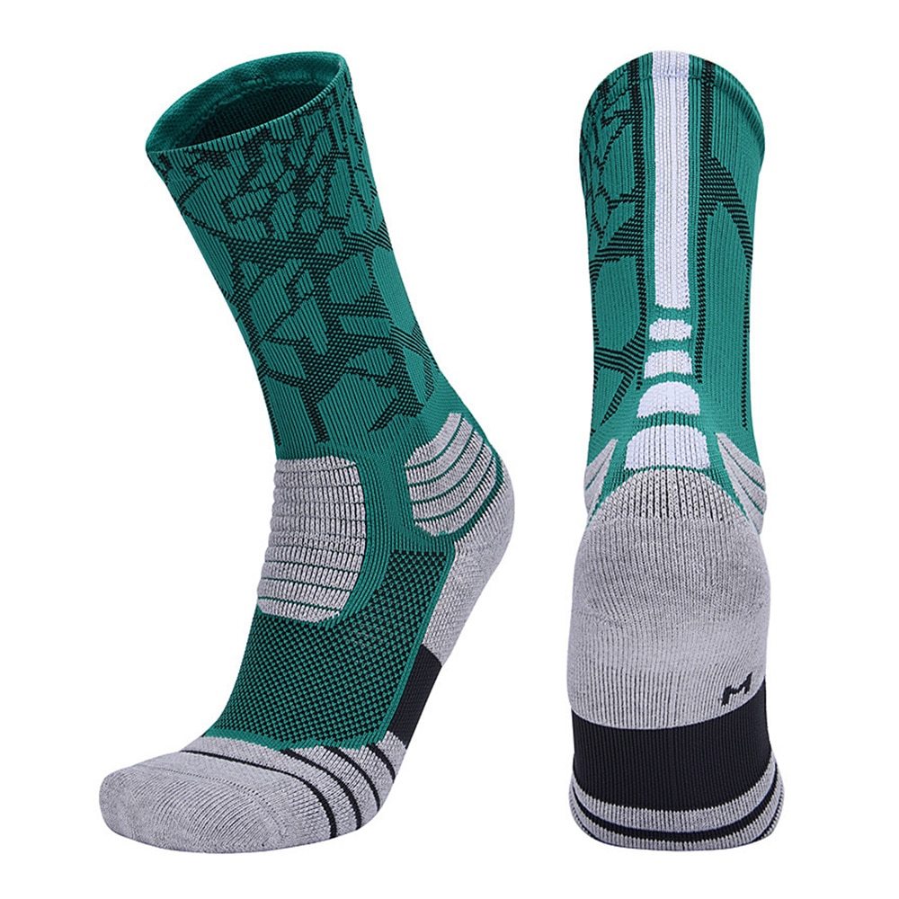 Calcetines deportivos de algodón para hombre, medias largas y gruesas para correr al aire libre, bádminton, tenis y baloncesto: Verde / 39