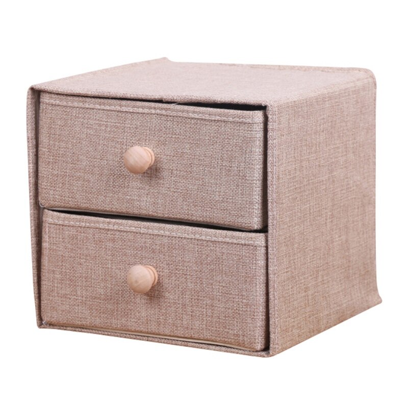Household Linen Fabric Drawer Desktop Cosmetic Storage Drawer Wooden Handle Linen Double Storage Box Foldable Storage Box: K