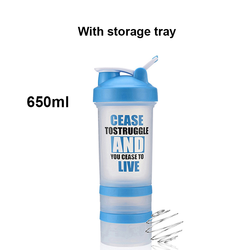 Lanke Eiwit Shaker Fles Met Roeren Bal Voor Sport, Draagbare Sport Water Fles Mengen Wei-eiwit Bpa Gratis, 650/450Ml: Sky Blue