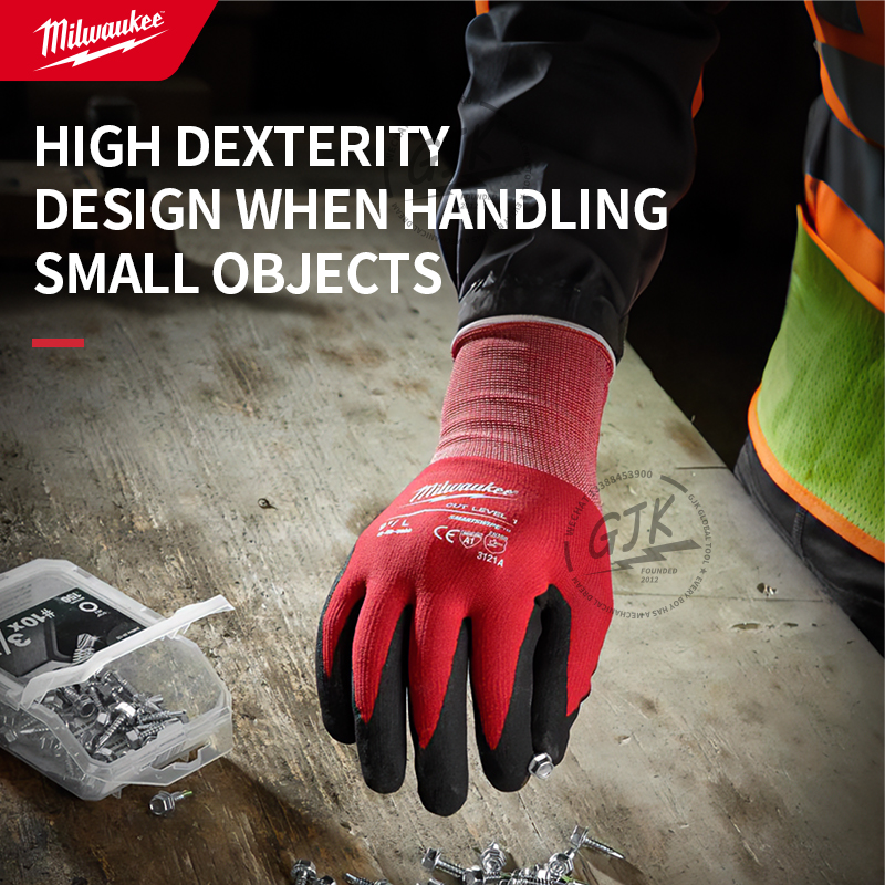 Milwaukee® 48-22-8901 cut level 1 nitril-dyppede handsker, blødt og behageligt for, åndbar handske, rød, m