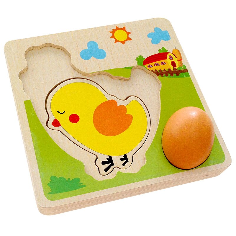 3D Houten multi-layer Puzzel Kip leggen Eieren Kip Groei Proces Cartoon Puzzel Vroege Educatief Speelgoed Voor Kinderen Kids