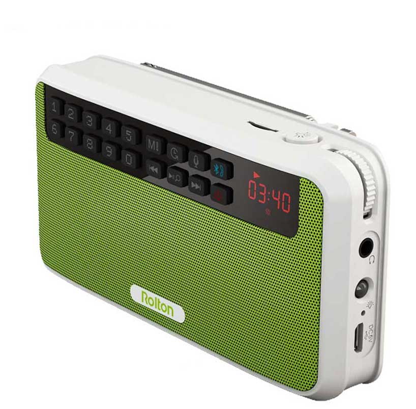 Rolton  e500 bærbare stereo bluetooth højttalere fm radio klar bas dual track højttaler tf-kort usb musikafspiller led lommelygte: Grøn
