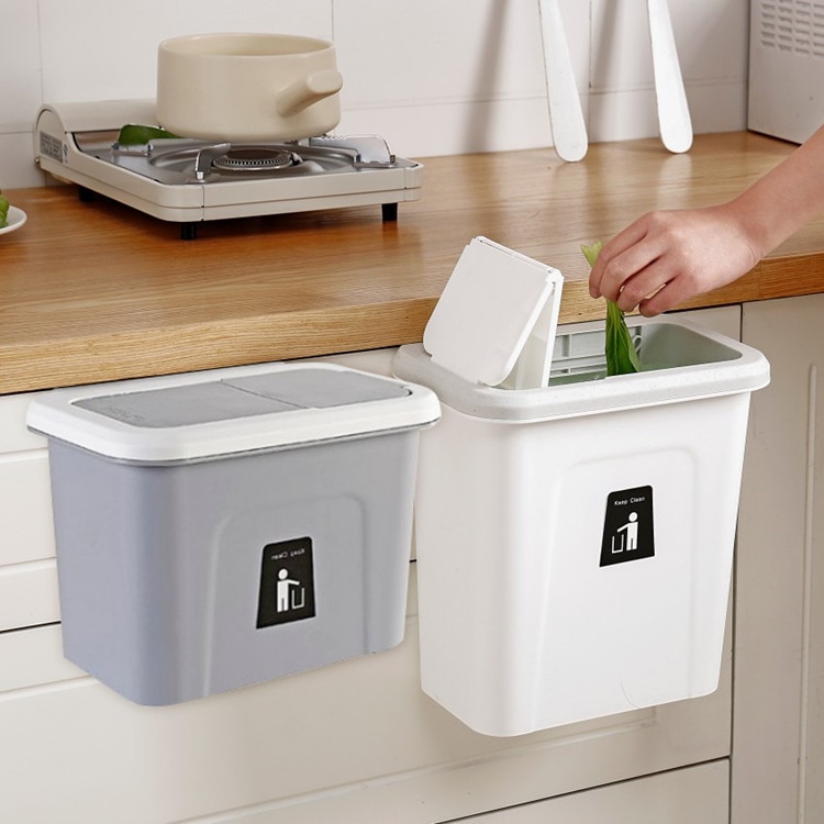 Colgador para puerta de armario cubo de basura, contenedor de basura, Herramientas de limpieza del hogar, cubos de basura con cubierta, novedad
