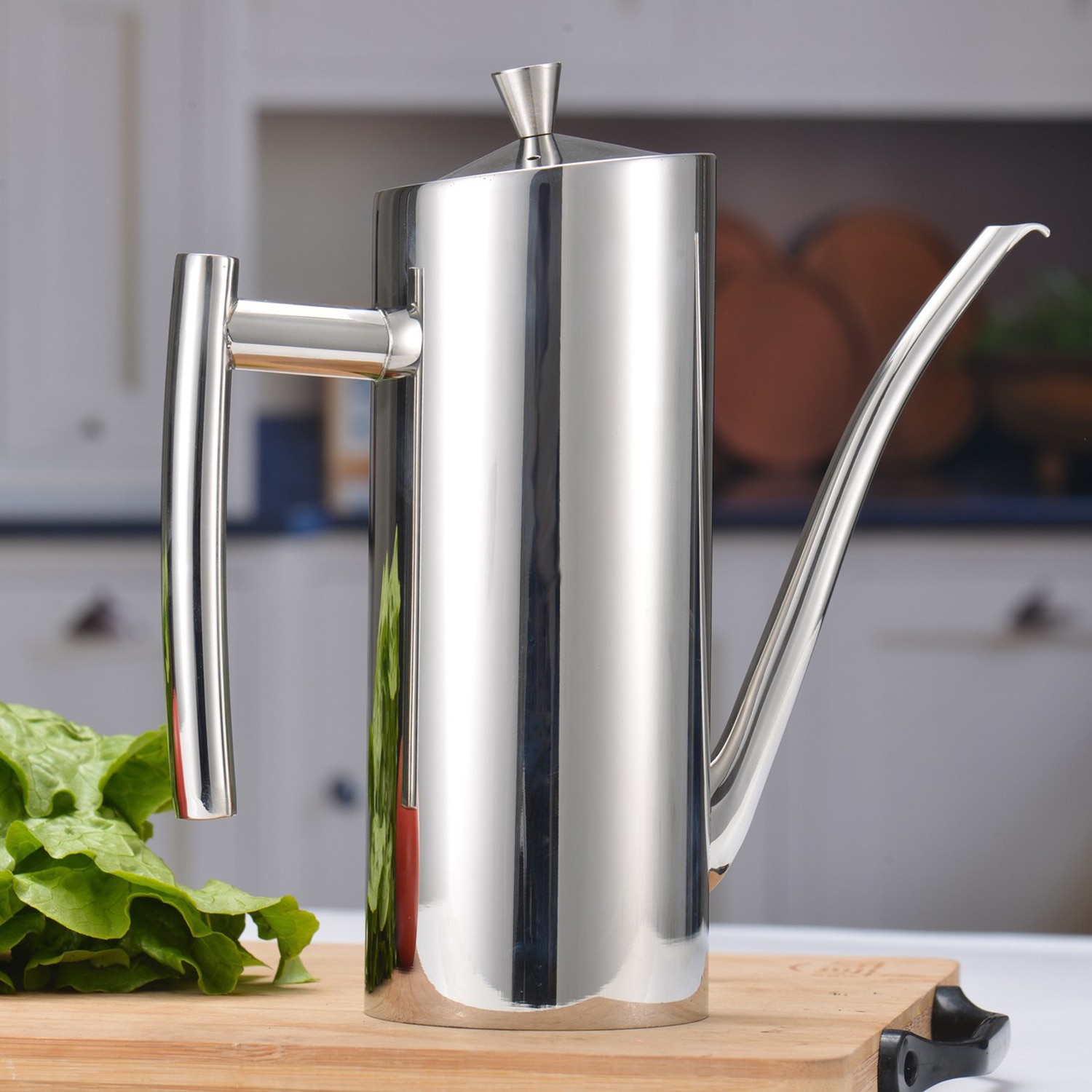 304 Stainless Steel Oil Can Drizzler Cruet Pot Flagon Olive Oil Dispensor with Drip-Free Spout Lid Cap Handle