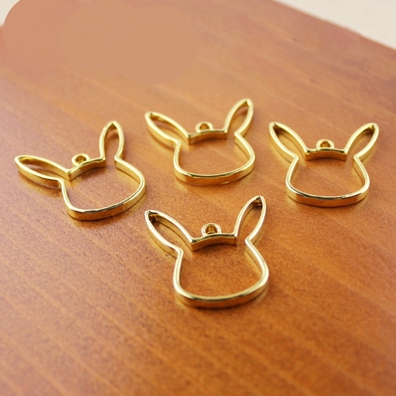 10 pçs/lote Coelho Liga de Zinco Animais Armação de Metal Pingente Charme Ajuste da Moldura de Ouro Ajuste Cabochon de Resina UV Acessórios Charme