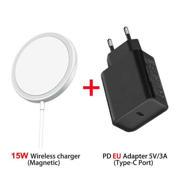 Chargeur sans fil magnétique 15W pour iphone 12 chargeur magsafe pour iphone 12 chargeur rapide pro max pour samsung xiaomi: Ad Black EU adapter