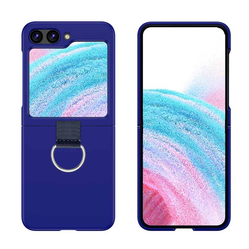 Funda de teléfono sencilla y plegable con hebilla y anillo para Samsung Galaxy Z Flip 3 4 5 5G, funda trasera de silicona suave a prueba de golpes: Lona / Azul