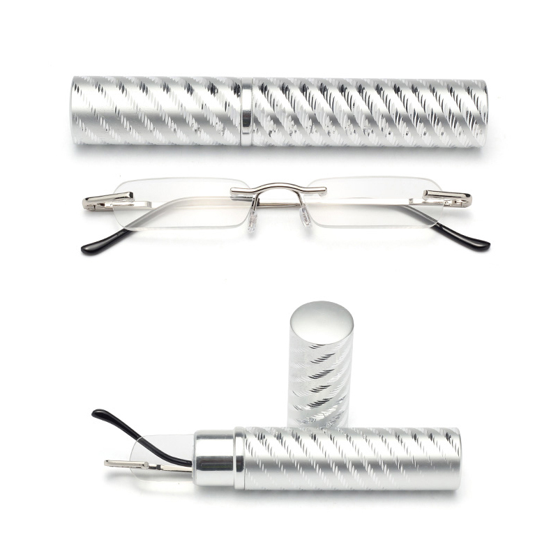 Buis Recept Bril Heren Leesbril Dames Heren Bril Frameloze Lente Scharnieren Frame Metallic Met Case