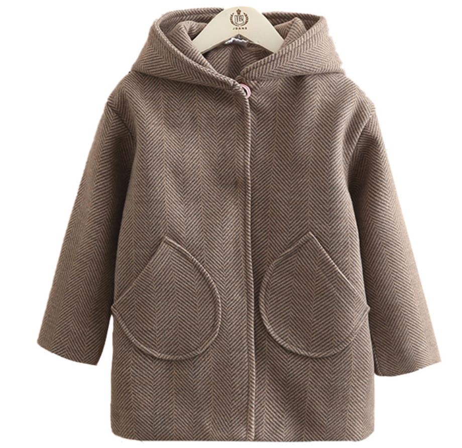 Winter baby meisjes capuchon haarbal wol baby peuter kinderen bovenkleding wollen jas meisjes