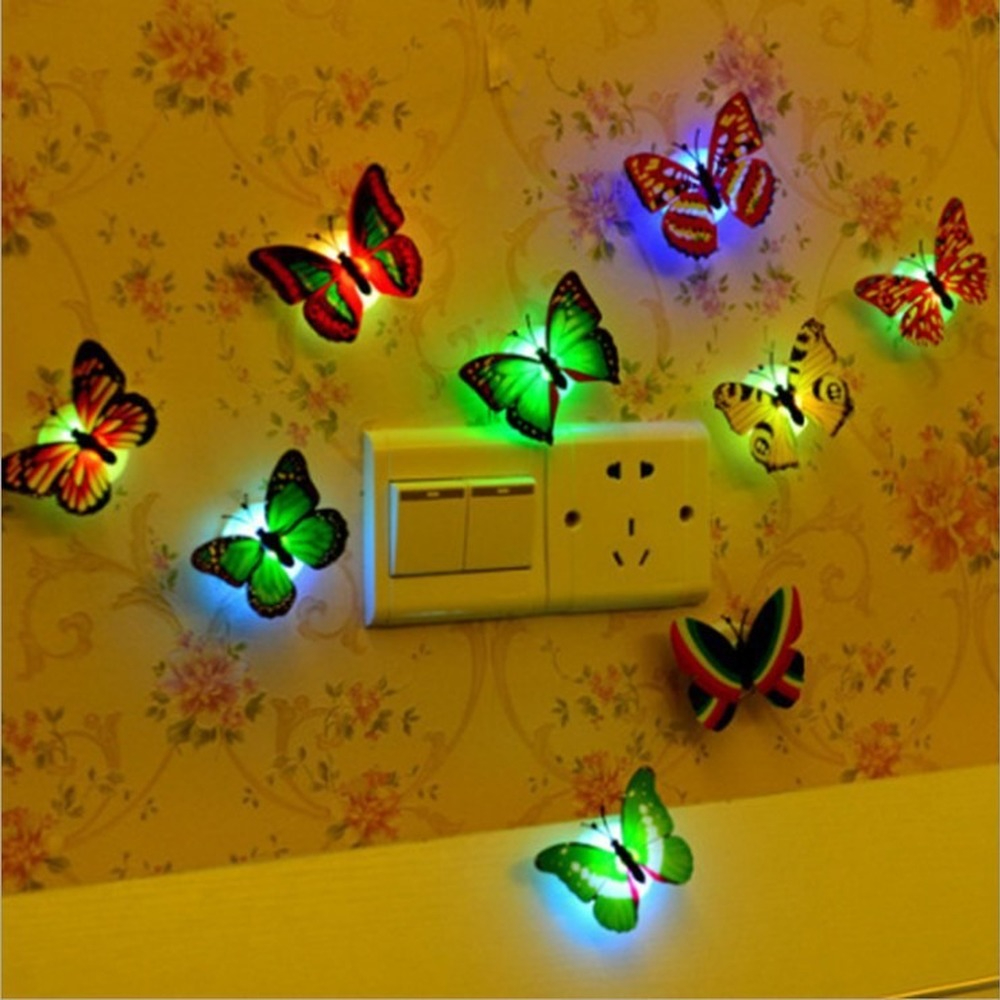 Buntes, leuchtendes schmetterlings-led-nachtlicht, schmetterlingsförmiger wandaufkleber, heimdekoration, zimmerdekoration, partytischdekoration, spielzeug