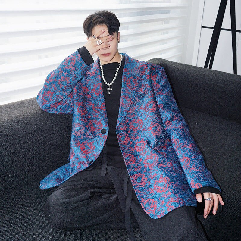 Iefb Borduren Lange Mouw Blauw Mannen Blazers 2022 Koreaanse Mode Jacquard Stof Pak Jas Britse Silhouet Kleding