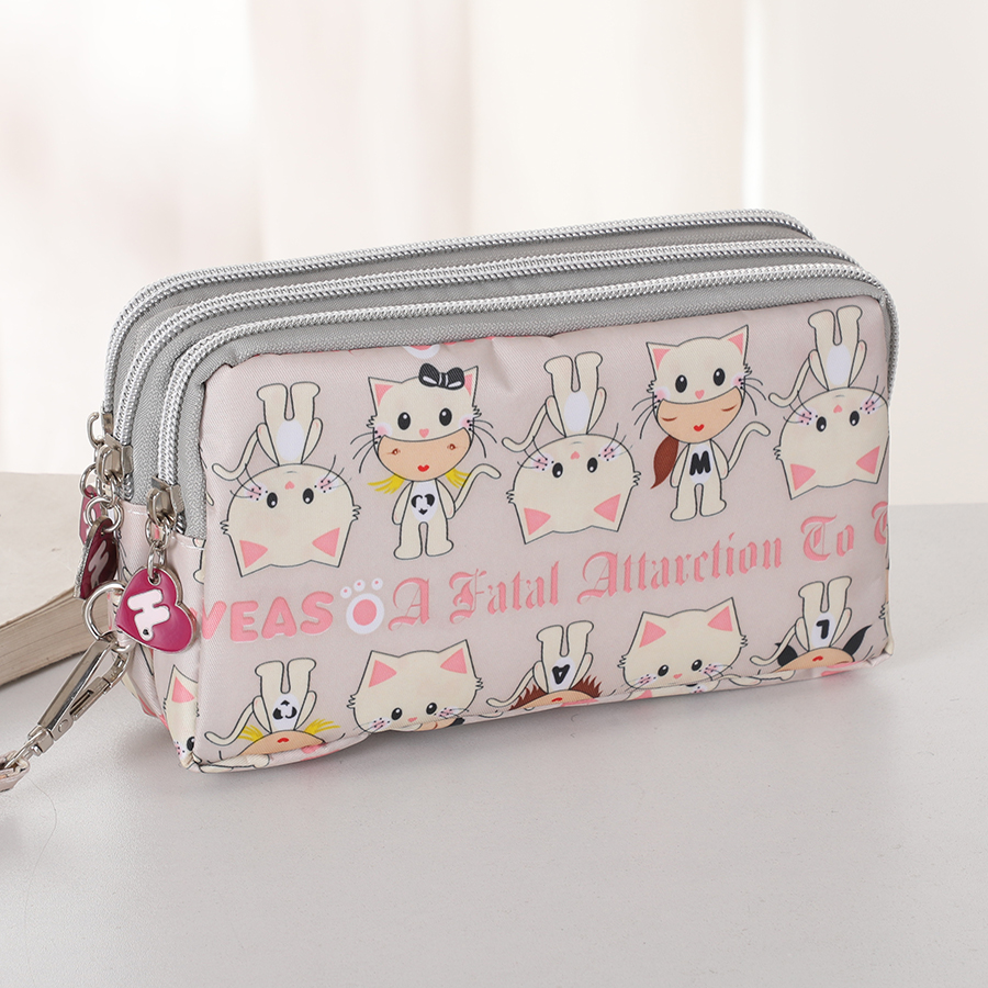 Dreischichtige kurze Handytasche mit Reißverschluss, modische Hand-Make-up-Damentasche, tragbare, wasserdichte, mehrschichtige Taschentasche: Grau
