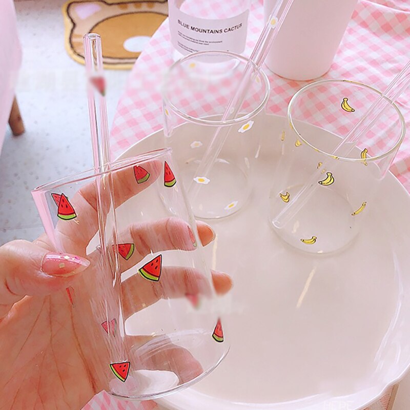 Water Glass Transparent Mug Coffee Drinking Glasses Cartoon Pudding Heat Resistant Water Cup For Home OffIce