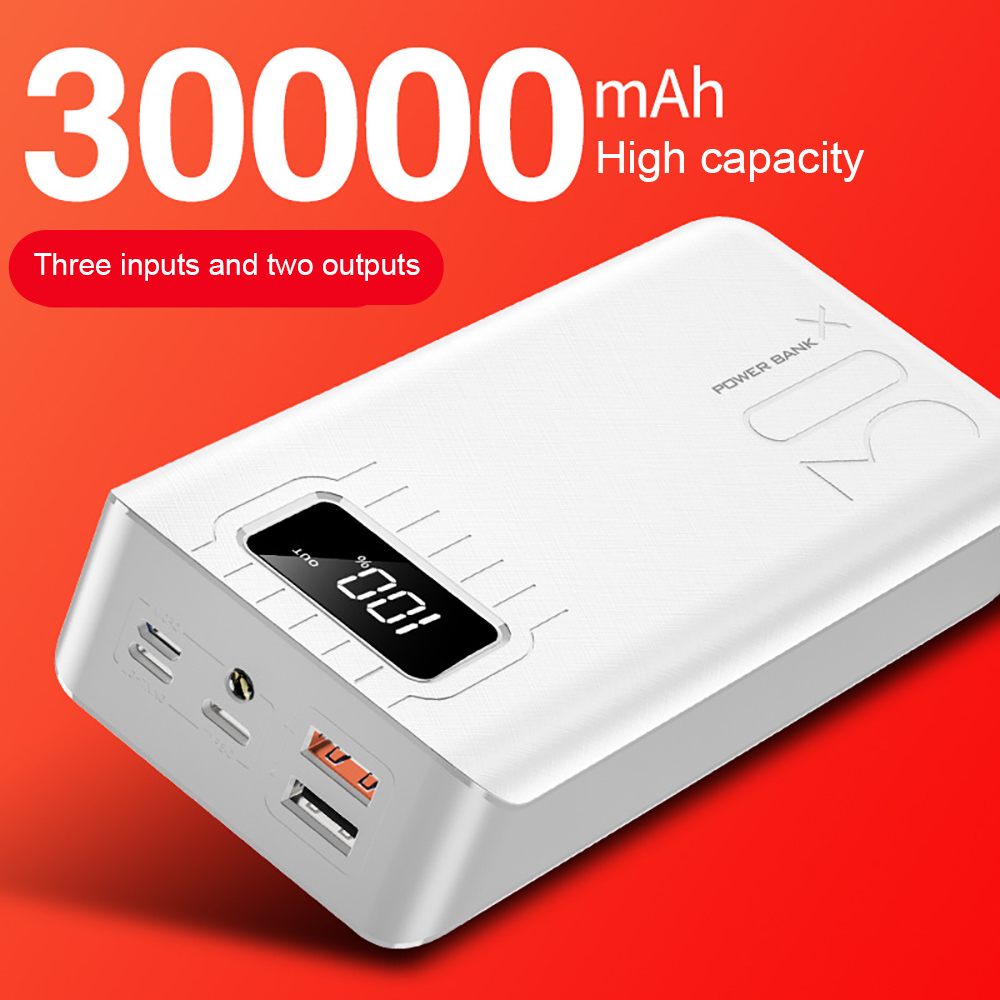30000mAh Power Bank TypeC Micro USB QC Fast Charging Powerbank LED Display Portable External Battery Charger For Xiaomi iPhone
