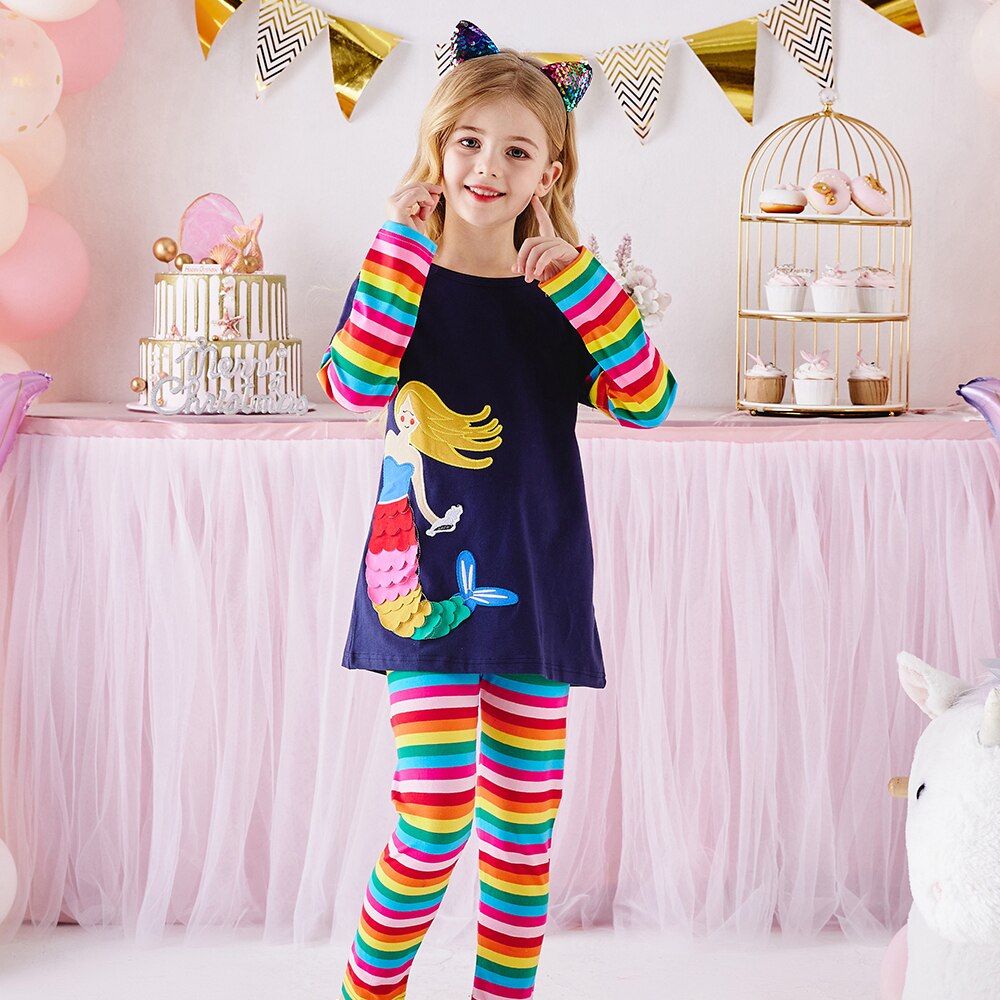 Vikita Meisjes Leggings Voor Kinderen Regenboog Print Casual Potlood Broek Peuters Tieners Skinny Broek Kinderen Broek 3-12 Jaar