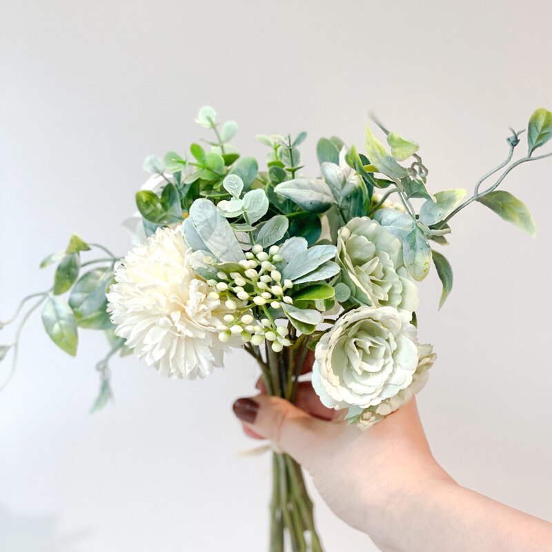 1pc kunstige blomster silke kamelia pæon mini bryllupsblomst buket hortensia til hjemmefest dekoration indendørs
